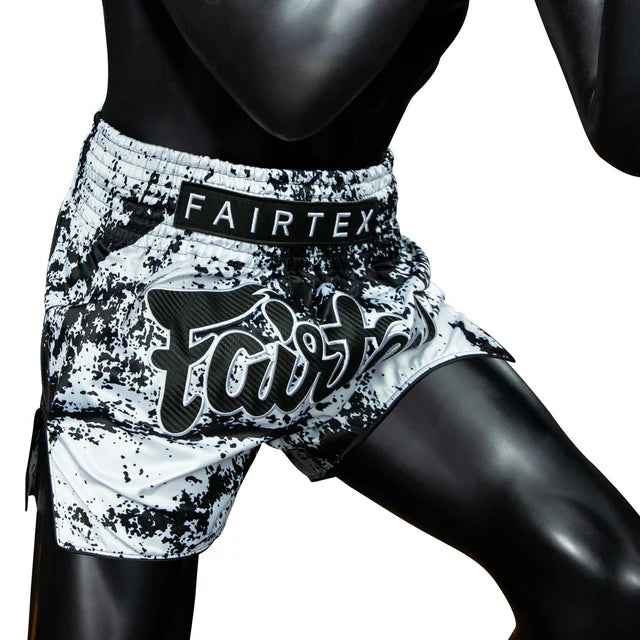 Fairtex Muay Thai Shorts - BS1948 Grunge White - Weiß / Schwarz