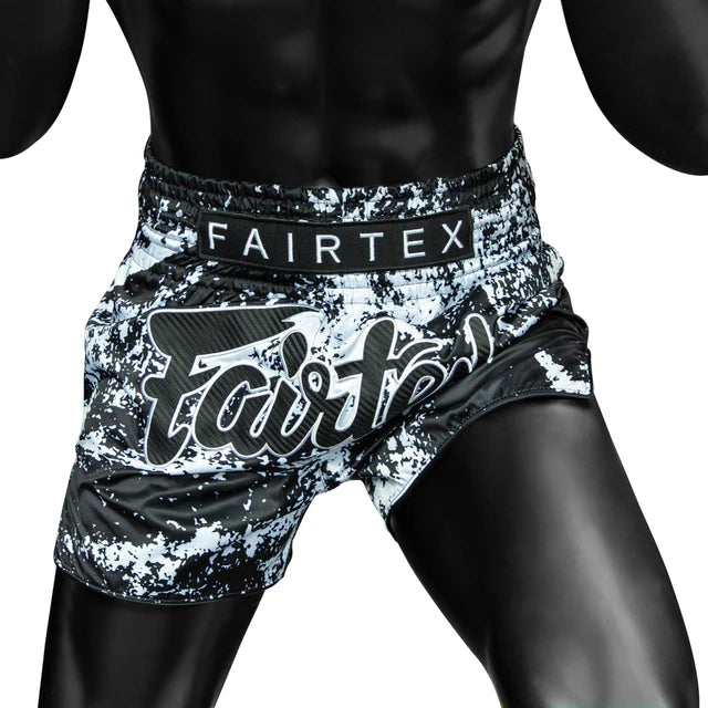 Fairtex Muay Thai Shorts - BS1949 Grunge White - Schwarz / Weiß
