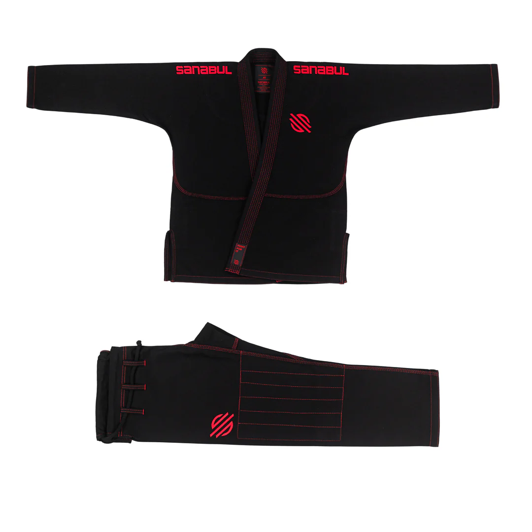 Sanabul Essential Leichtgewicht Brasilianisches Jiu Jitsu Gi - Vorverkleinert Baumwolle - IBJJF genehmigt - Schwarz