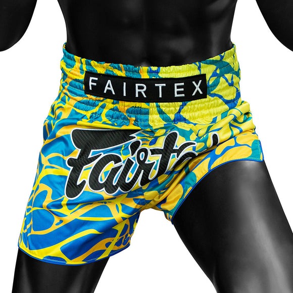 Fairtex BS1927 Muay Thai Shorts - Magma 'Grün - blau/gelb/grün