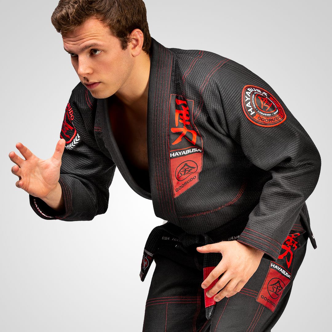 Hayabusa Goorudo 3 Gold Weave Jiu Jitsu Gi - Schwarz / Rot