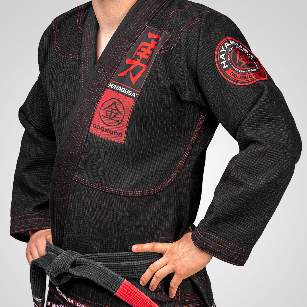 Hayabusa Goorudo 3 Gold Weave Jiu Jitsu Gi - Schwarz / Rot