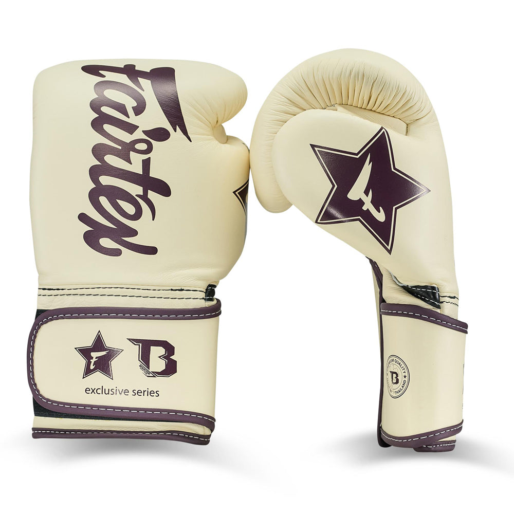 Booster X Fairtex Boxhandschuhe - BG V2 - Echtes Leder - Beige / Dunkelrot
