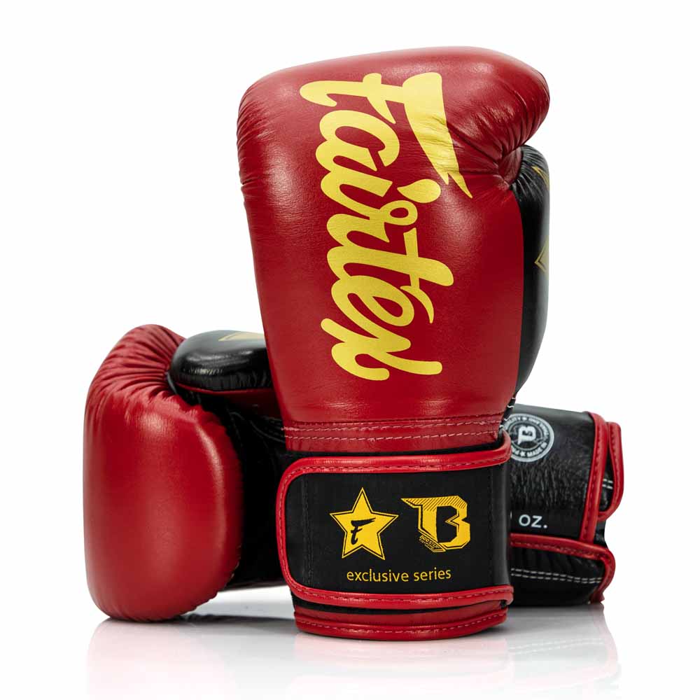 Booster X Fairtex Boxhandschuhe - BG V2 - Echtes Leder - Rot / Schwarz / Gold