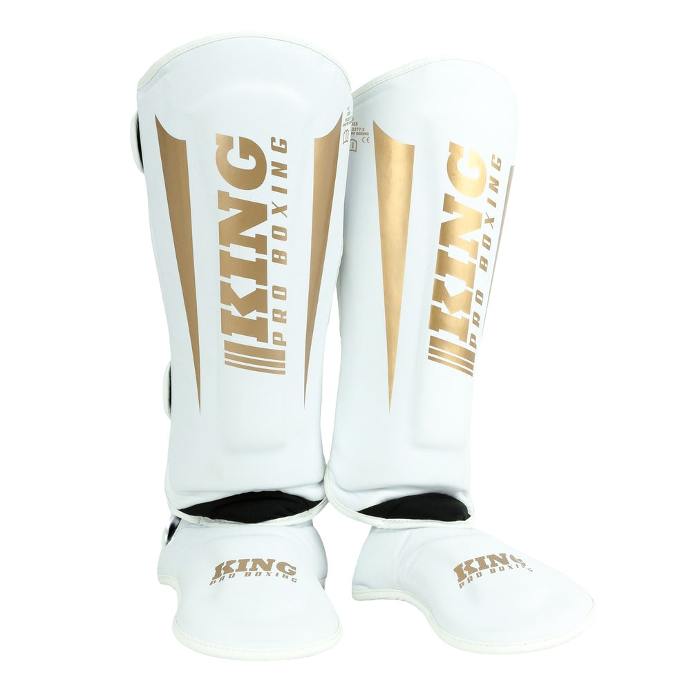 King Pro Boxing Revo 9 Kickboks Schienbeinschoner - Weiß/Gold