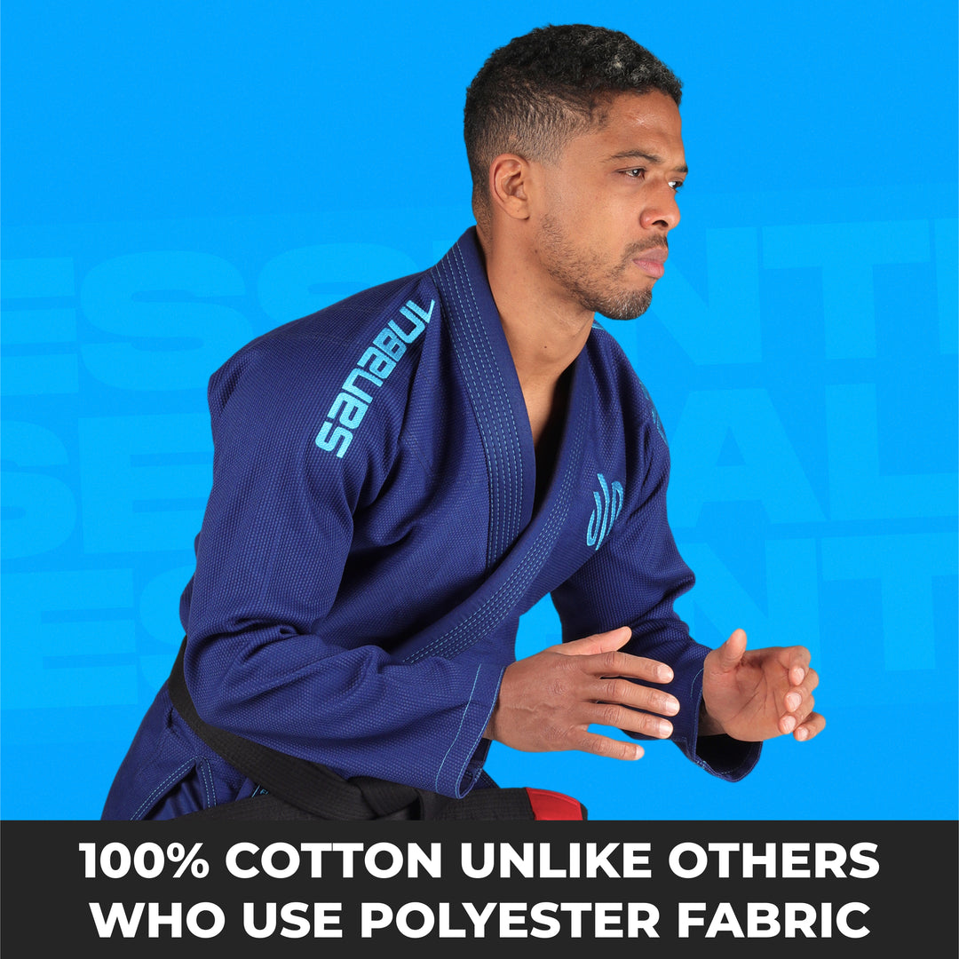 Sanabul Essential Leichtgewicht Brasilianisches Jiu Jitsu Gi - Vorverkleinert Baumwolle - IBJJF genehmigt - Blau