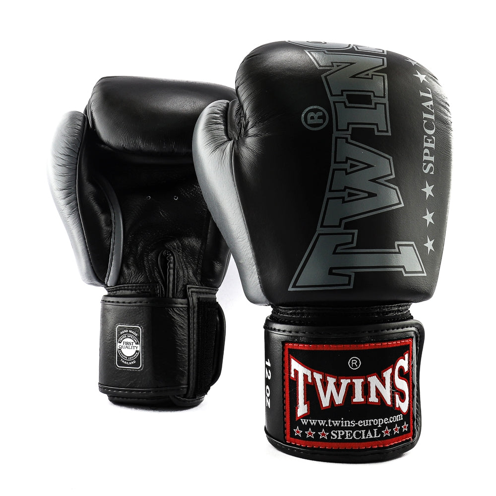 Twins Special BGVL 8 Boxhandschuhe - Echt Leder - Schwarz / Grau
