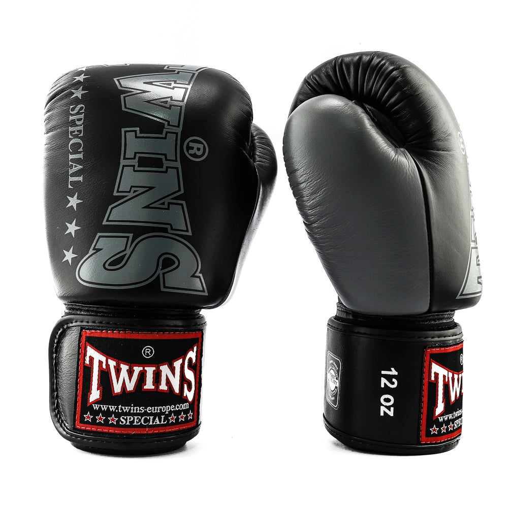 Twins Special BGVL 8 Boxhandschuhe - Echt Leder - Schwarz / Grau