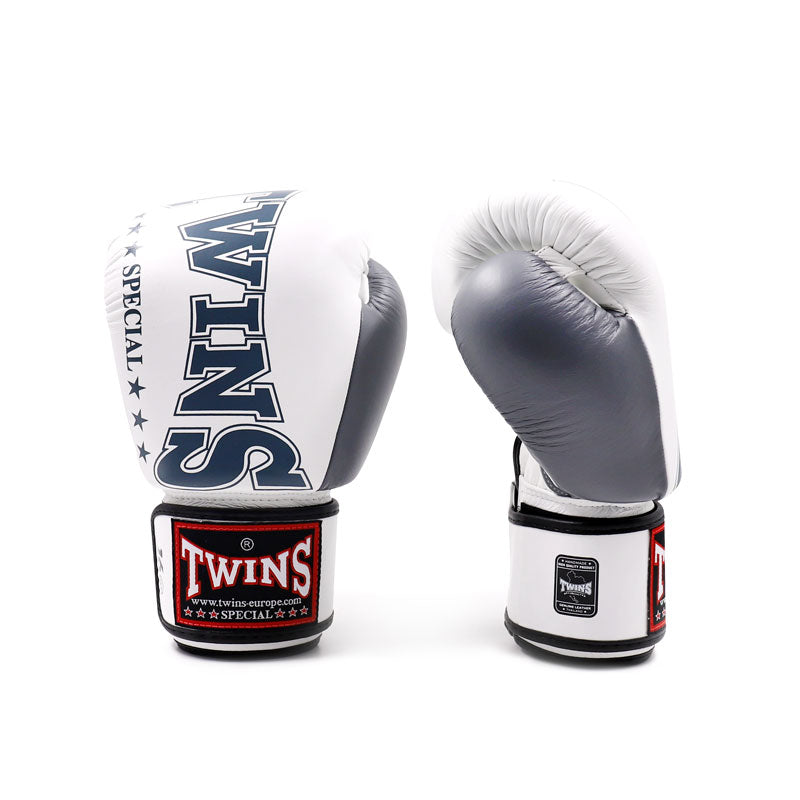 Twins Special BGVL 8 Boxhandschuhe - Echt Leder - Weiß / Grau