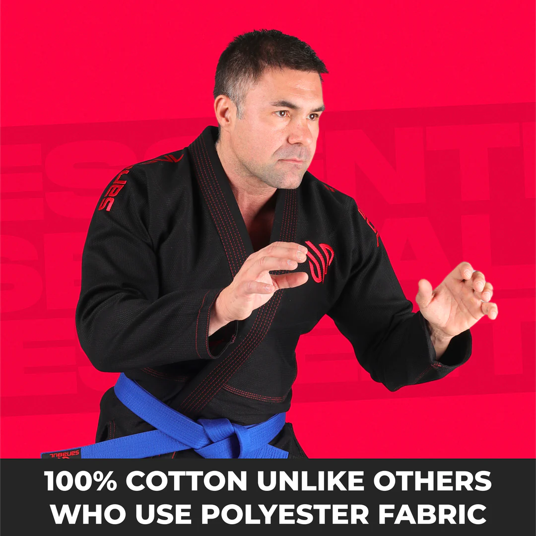 Sanabul Essential Leichtgewicht Brasilianisches Jiu Jitsu Gi - Vorverkleinert Baumwolle - IBJJF genehmigt - Schwarz