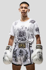 SKS Muay Thai Shorts Sakyant “Tiger & Dragon” - Weiß / Schwarz