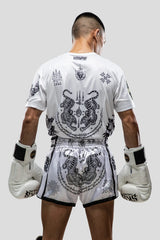 SKS Muay Thai Shorts Sakyant “Tiger & Dragon” - Weiß / Schwarz