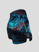 SKS Muay Thai Shorts Sakyant “Stickerbomb” - Schwarz / Blau
