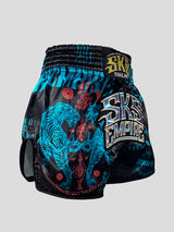 SKS Muay Thai Shorts Sakyant “Stickerbomb” - Schwarz / Blau