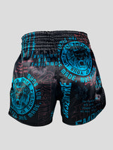 SKS Muay Thai Shorts Sakyant “Stickerbomb” - Schwarz / Blau