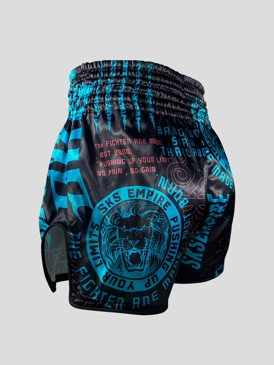 SKS Muay Thai Shorts Sakyant “Stickerbomb” - Schwarz / Blau