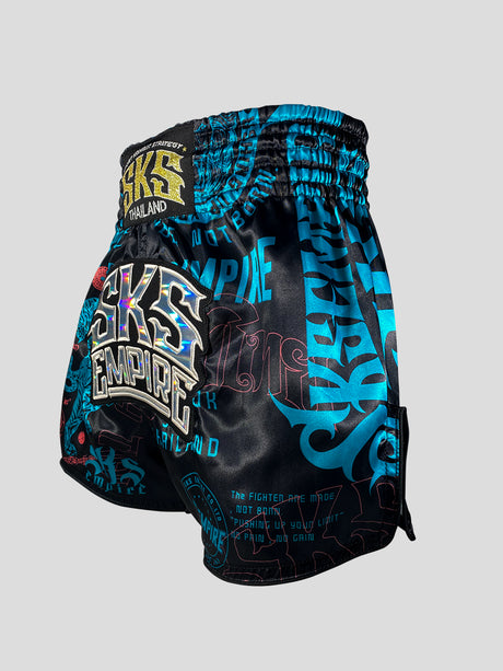 SKS Muay Thai Shorts Sakyant “Stickerbomb” - Schwarz / Blau