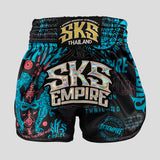 SKS Muay Thai Shorts Sakyant “Stickerbomb” - Schwarz / Blau