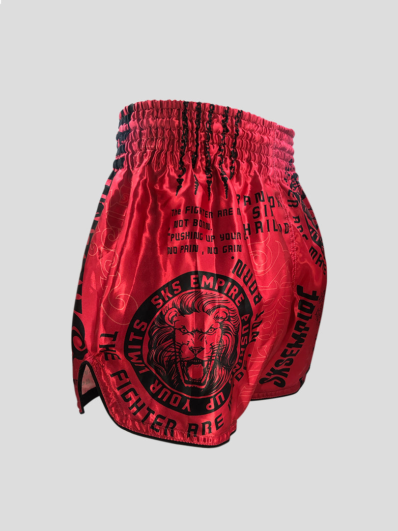 SKS Muay Thai Shorts Sakyant “Stickerbomb” - Rot / Schwarz