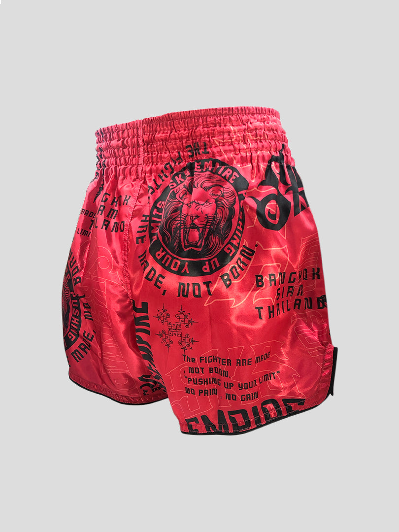 SKS Muay Thai Shorts Sakyant “Stickerbomb” - Rot / Schwarz