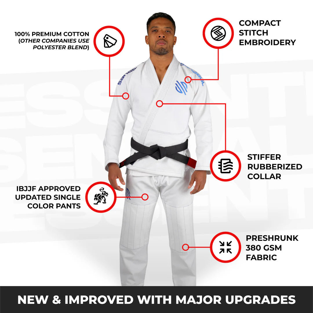 Sanabul Essential Leichtgewicht Brasilianisches Jiu Jitsu Gi - Vorgewaschene Baumwolle - IBJJF genehmigt - Weiß