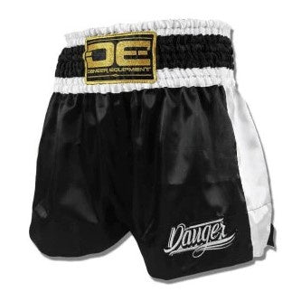 Danger Eco Muay Thai Shorts - Satin - Schwarz/Weiß