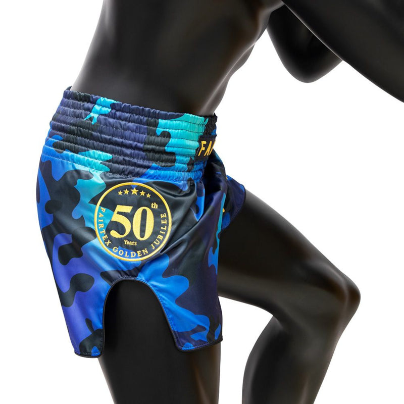 Fairtex BS1916 Muay Thai Shorts - Golden Jubilee Luster - camo blau