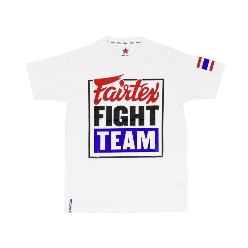 Fairtex Fight Team T-Shirt - Weiß - Druck Rot/Schwarz/Blau
