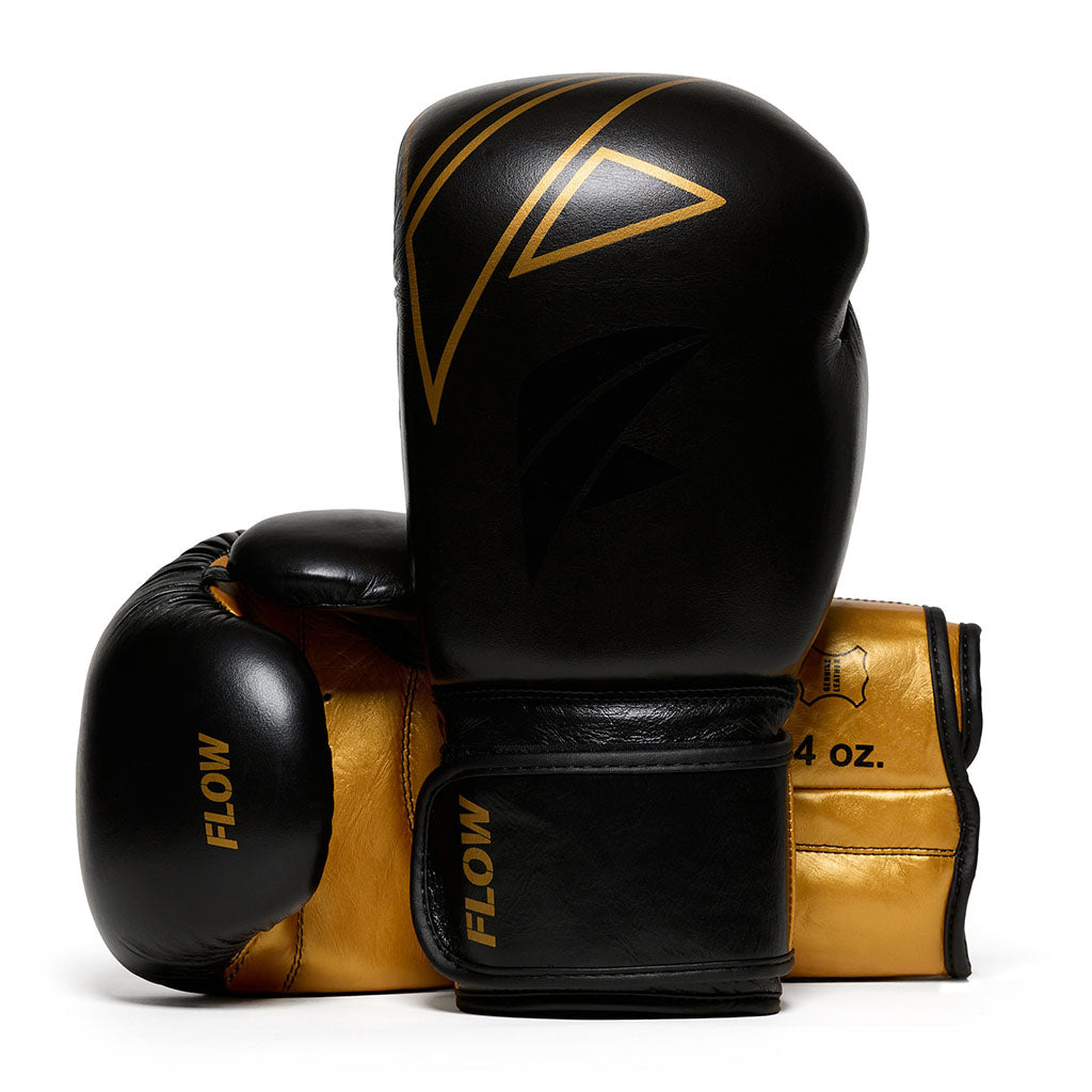 Flow Progress Boxhandschuhe - mehrlagiger Schaum - Schwarz/Gold Rindsleder