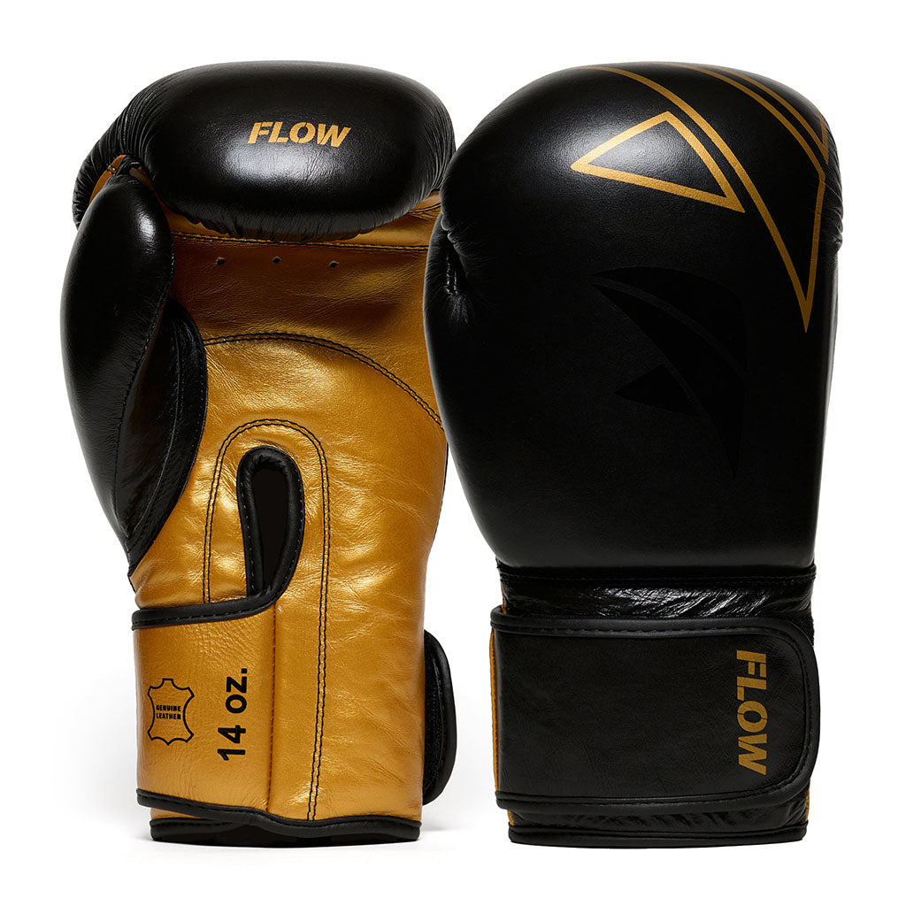 Flow Progress Boxhandschuhe - mehrlagiger Schaum - Schwarz/Gold Rindsleder