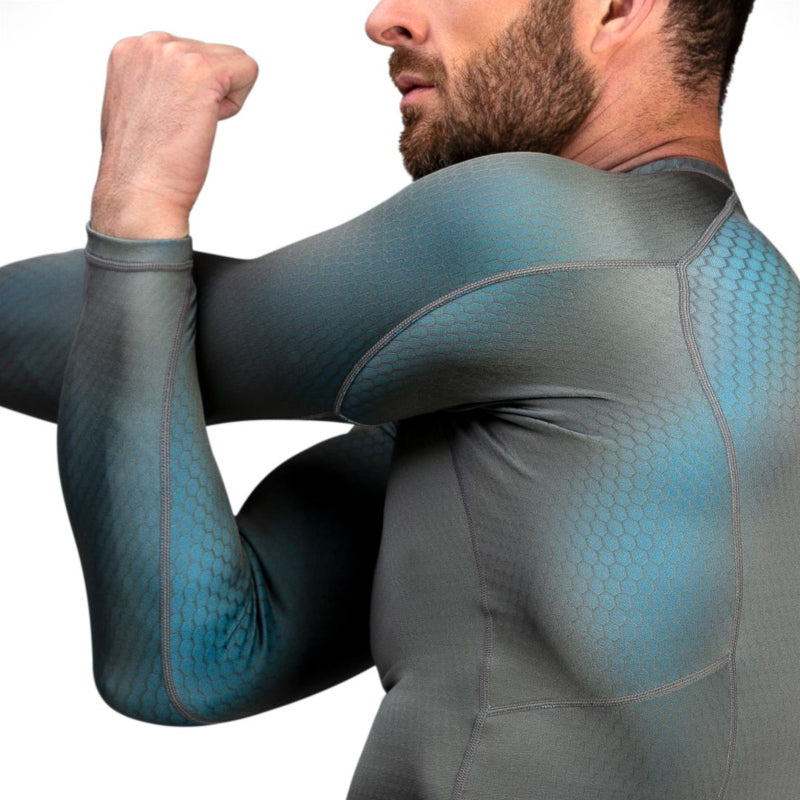Hayabusa Fusion Langarm Rashguard - Grau / Aquablau