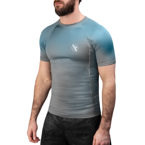 Hayabusa Fusion Kurzarm Rashguard - Grau / Aquablau