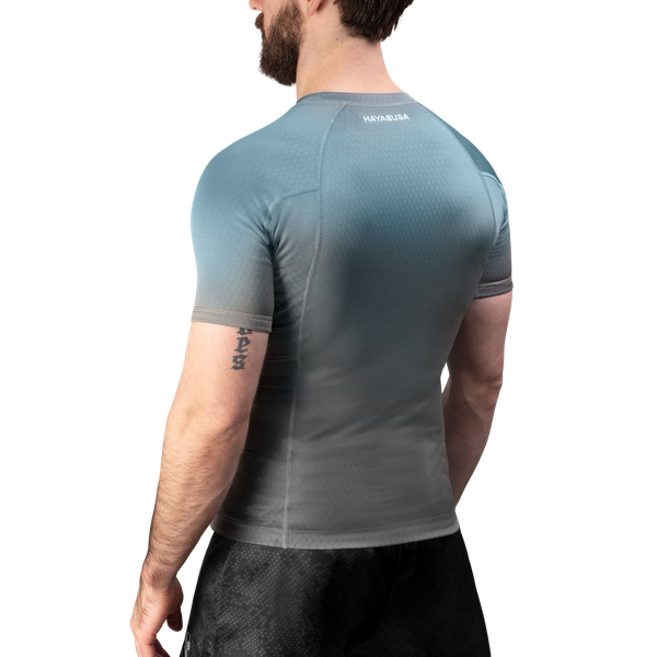 Hayabusa Fusion Kurzarm Rashguard - Grau / Aquablau