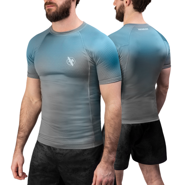 Hayabusa Fusion Kurzarm Rashguard - Grau / Aquablau