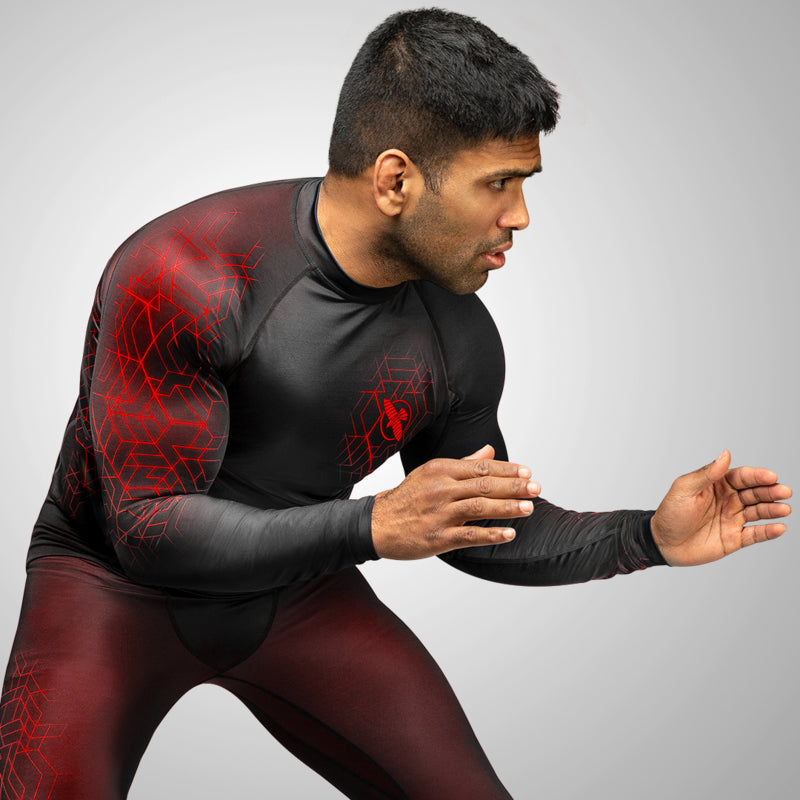 Hayabusa Geo Langarm Rashguard - Schwarz / Rot