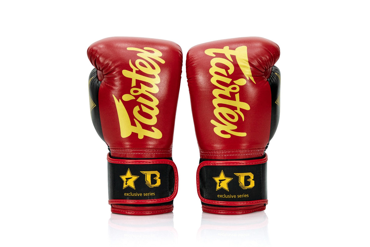 Booster X Fairtex Boxhandschuhe - BG V2 - Echtes Leder - Rot / Schwarz / Gold