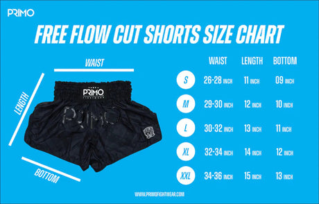 Primo Muay Thai Shorts - Free Flow Series - Metatec - Schwarz/Neongelb