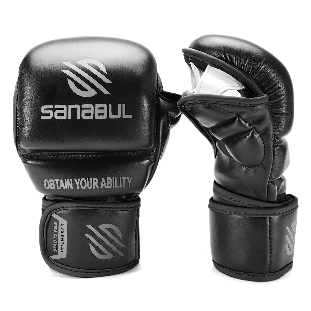 Sanabul Essential 7 oz MMA Hybrid Sparringhandschuhe - Schwarz, Silber