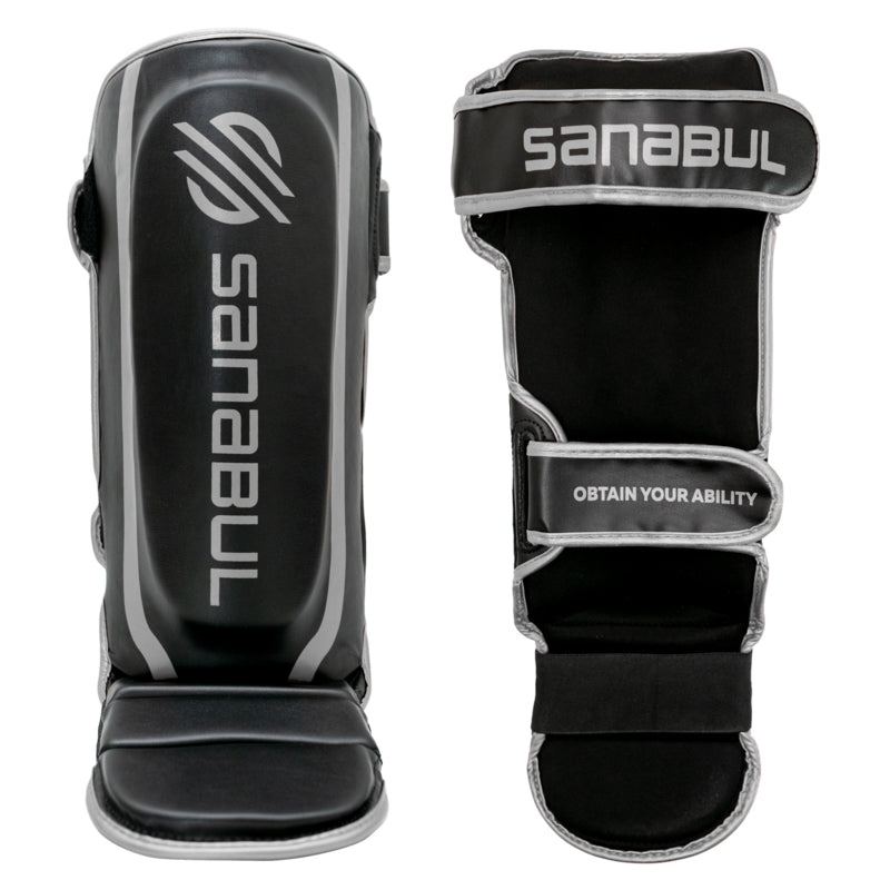 Sanabul Essential Hook and Loop Schienbeinschoner - Schwarz, Silber