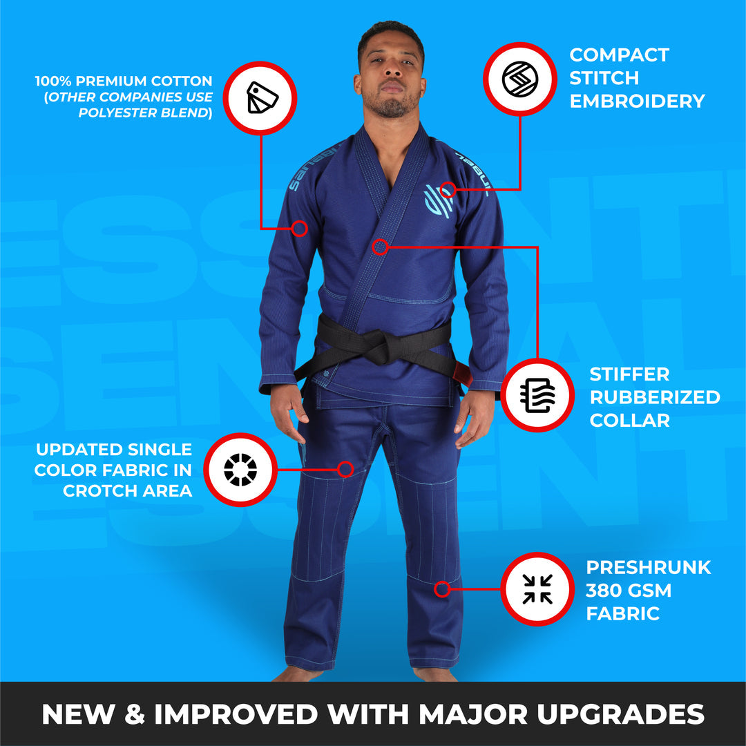 Sanabul Essential Leichtgewicht Brasilianisches Jiu Jitsu Gi - Vorverkleinert Baumwolle - IBJJF genehmigt - Blau