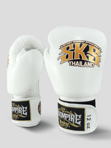SKS Empire Muay Thai Boxhandschuhe - Echt Leder - Weiß / Gold
