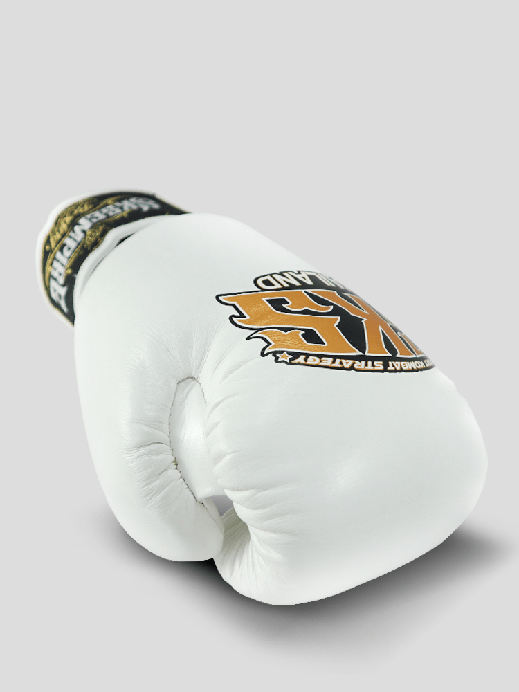 SKS Empire Muay Thai Boxhandschuhe - Echt Leder - Weiß / Gold