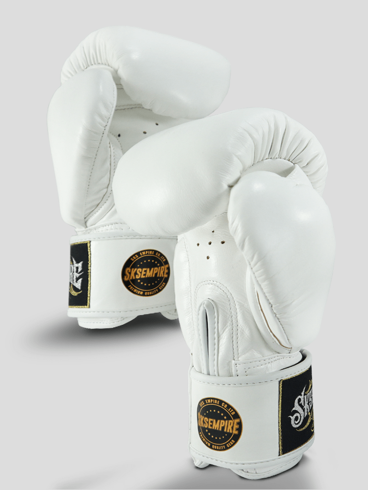 SKS Empire Muay Thai Boxhandschuhe - Echt Leder - Weiß / Gold