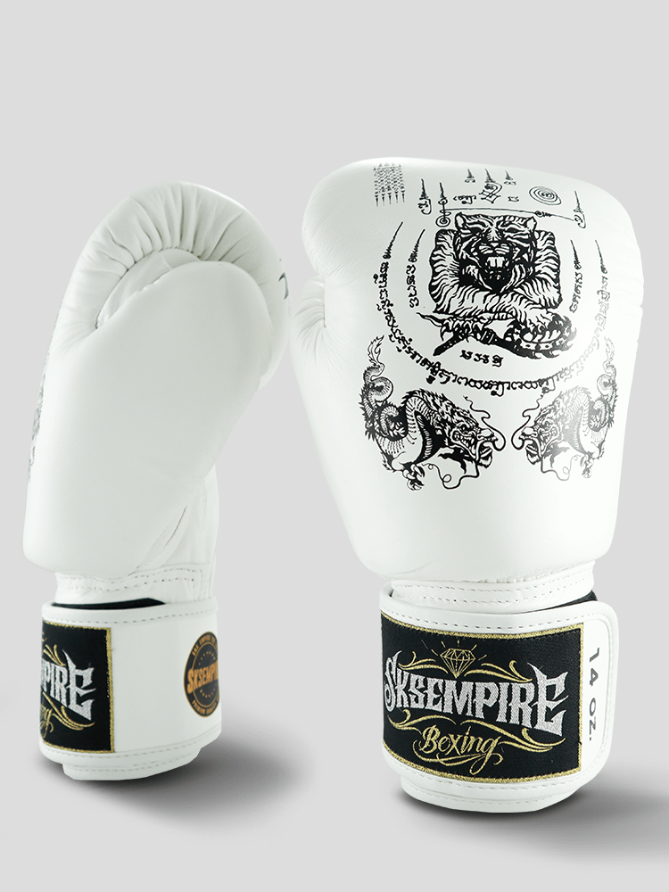 SKS Empire Boxhandschuhe - Sak Yant - Echt Leder - Weiß / Schwarz