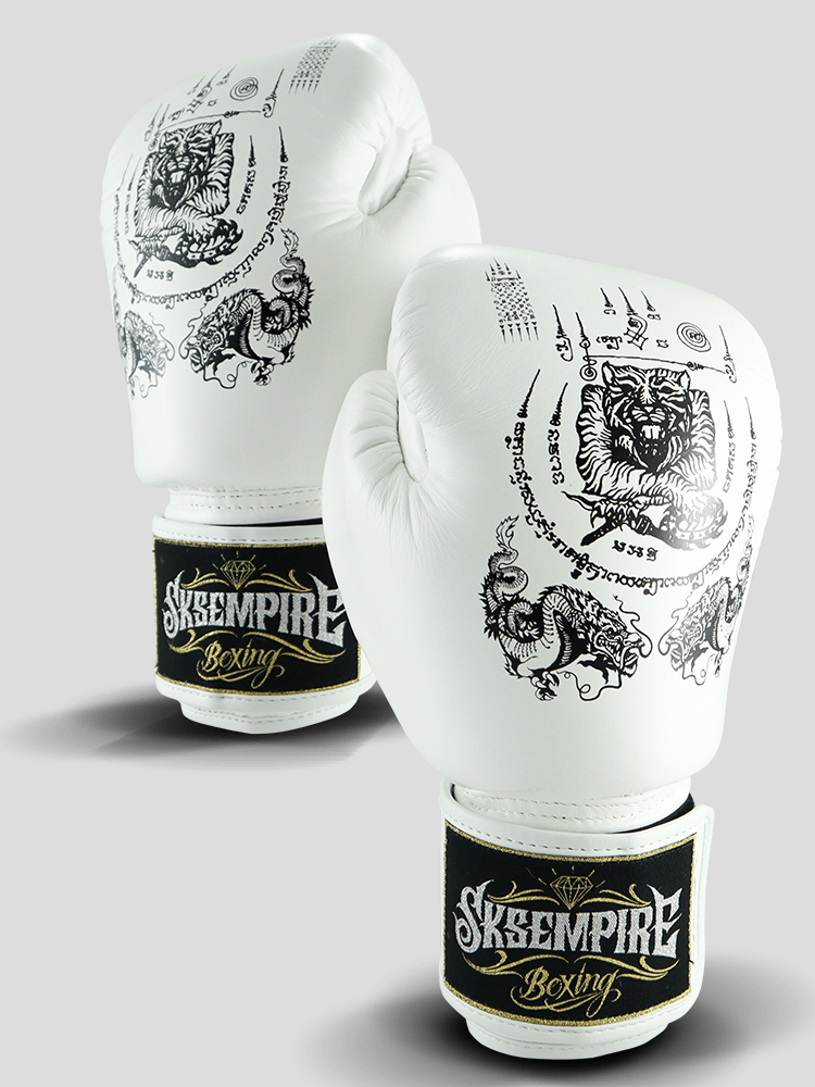 SKS Empire Boxhandschuhe - Sak Yant - Echt Leder - Weiß / Schwarz