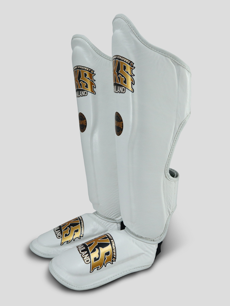 SKS Empire Schienbeinschoner - Echtes Leder - Weiß / Gold