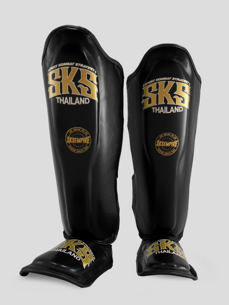 SKS Empire Schienbeinschoner - Echtes Leder - Schwarz / Gold